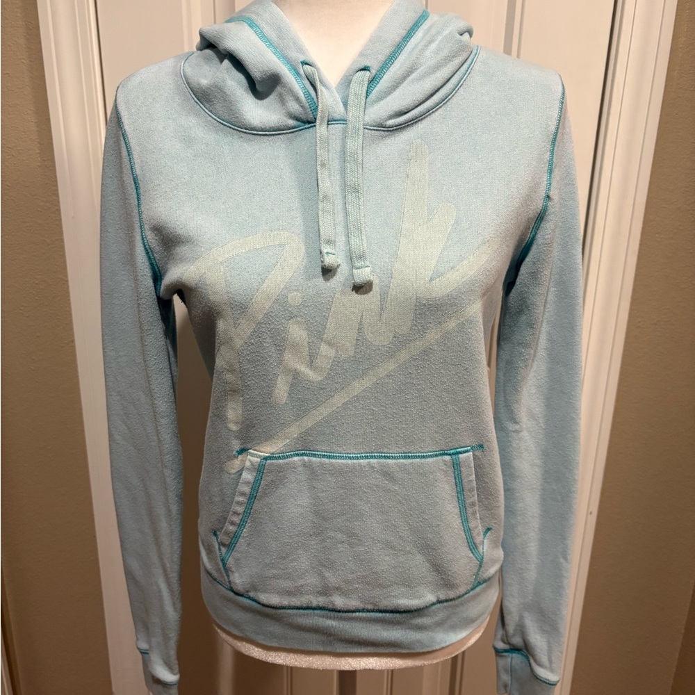 PINK by VS-XS Graphic Aqua Turquoise Distressed Hoodie